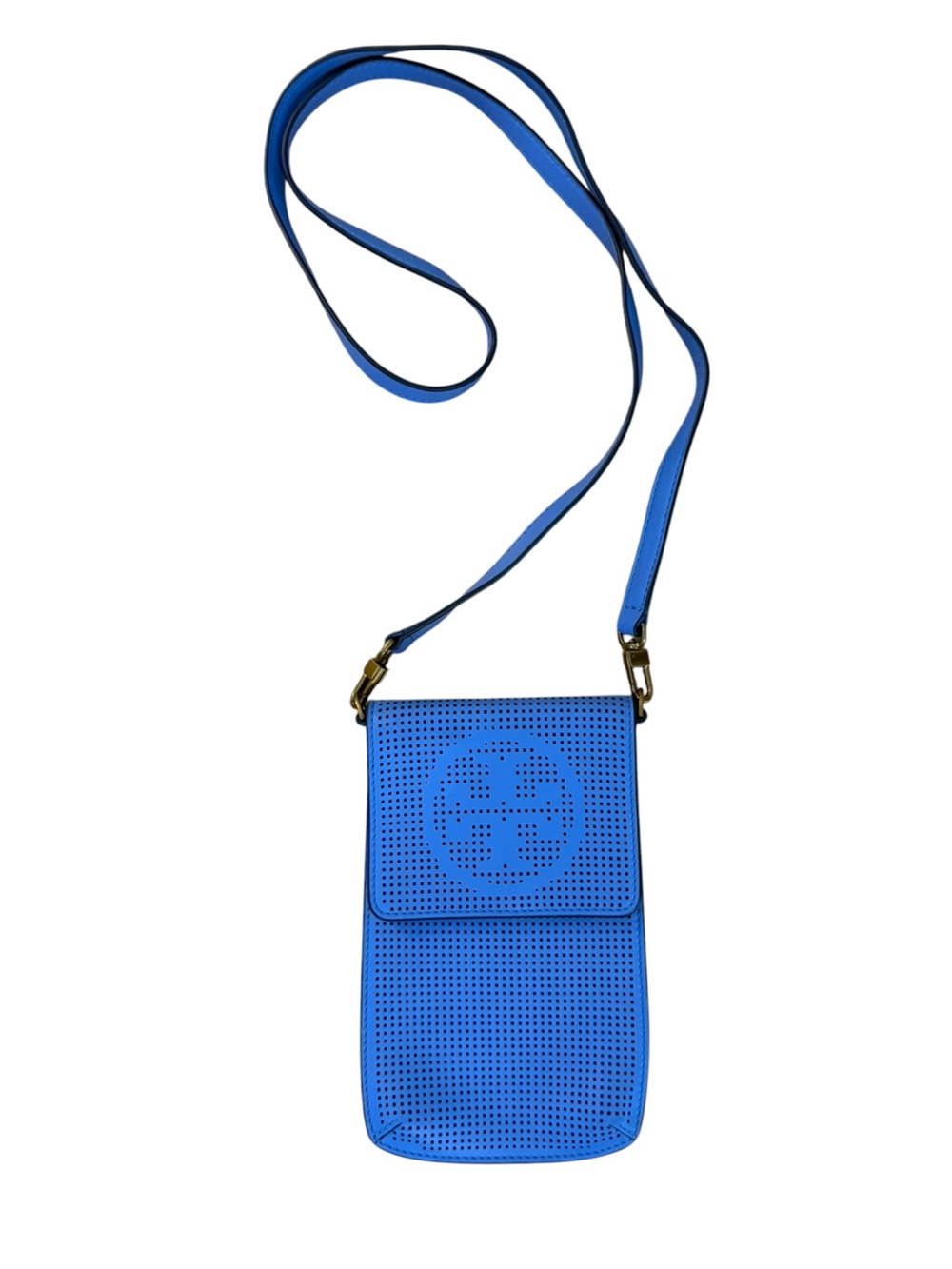 Tory Burch Logo Perforated Leather Crossbody Phone Bag w/ Dust Bag Montego  Blue - Picture 3 of 13